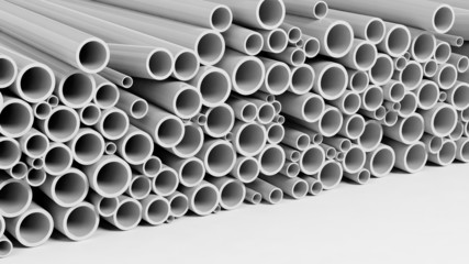 White plastic pipe stacks isolated on white background