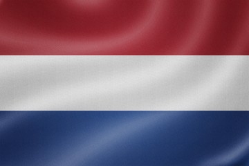 Netherlands flag on the fabric texture background