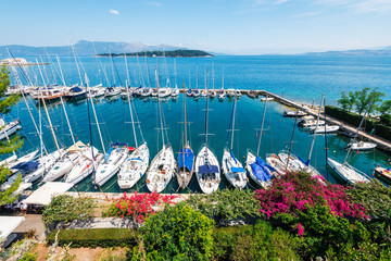 Aerial view of Corfu city marina from the Old Fortress  on Corfu island, Greece.