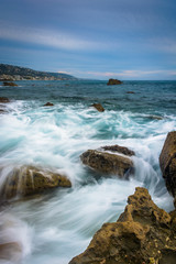 Rocks and waves in the Pacific Ocean at Monument Point, Heisler