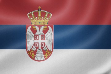 Serbia flag on the fabric texture background