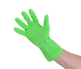 Fototapeta premium Latex glove for cleaning on hand
