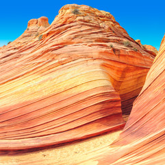 The Wave in Arizona, amazing sandstone rock formation in the rocky desert canyon.