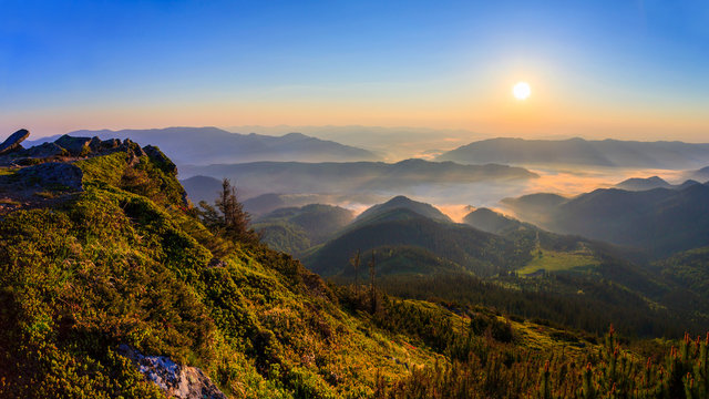 Sunrise in the Carpathian mountains