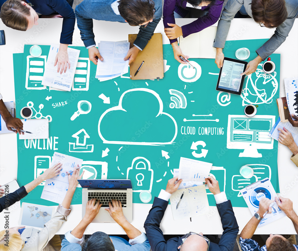 Poster cloud computing network online internet storage concept
