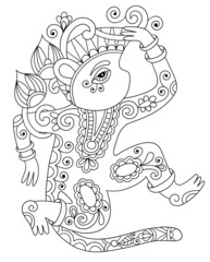 line art drawing of ethnic monkey in decorative ukrainian style