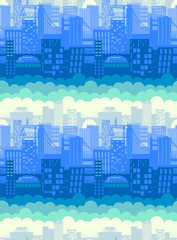 seamless city pattern. day time in a busy city. urban atmosphere, flat icons of buildings, modern style. 