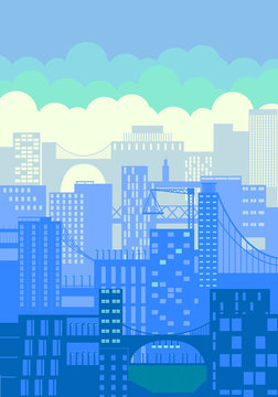 a clean urban environment. modern city line. a flat iconic illustration with city in horizon. 