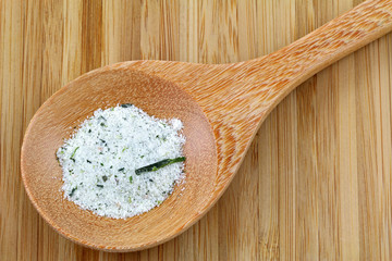 A spoon of Ume Kobucha  (Powdered dried seaweed kelp and pickled plum)