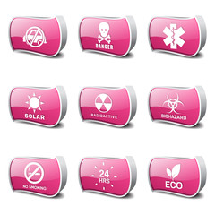 Warning Sign Pink Vector Button Icon Design Set