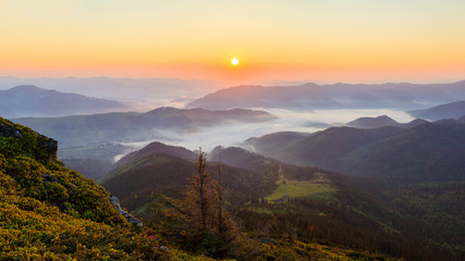 Sunrise in the Carpathian mountains