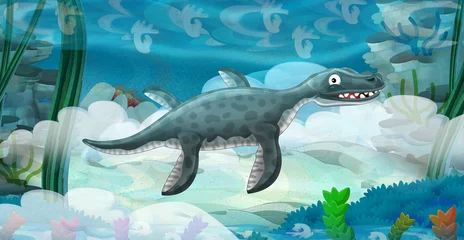 Wall murals Dinosaurs Cartoon underwater dinosaur - illustration 