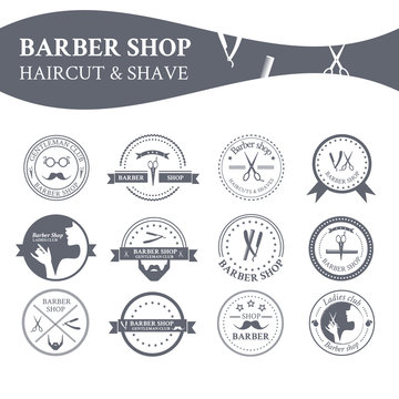 Perfect set of barber and haircut logos