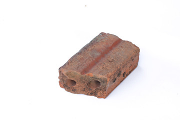 single broken brick on white background