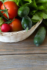set of fresh vegetables in a basket
