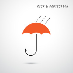 Hooks and red umbrella. Trap and security concept. Business and