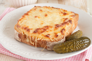 Croque Monsieur a French cheese and ham toasted sandwich