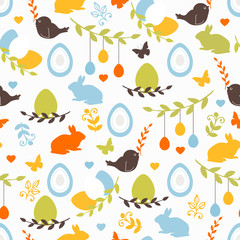 Obraz premium Vector seamless pattern with cute retro icons for Easter design. Easter background.