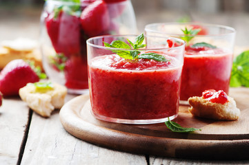 Healthy breakfast with bread and strawberry jam