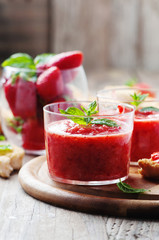 Healthy breakfast with bread and strawberry jam