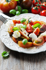 Traditional italian antipasto caprese with mozzarella