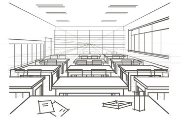 linear architectural sketch interior classroom
