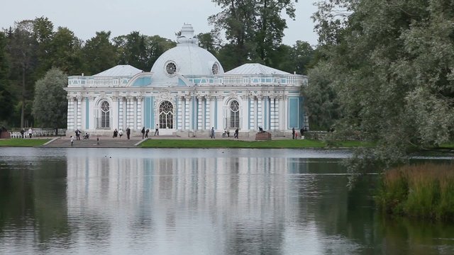 Pavilion "Grotto" on the bank of the Big pond of Catherine Park  in Pushkin (Tsarskoye Selo), Russia.