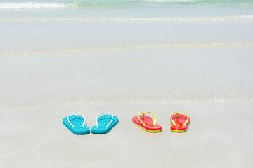 Beach, slippers on tropical beach