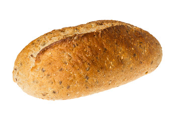 Artisan whole wheat bread isolated against white