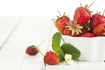 Fresh Strawberries in bowl with copy space