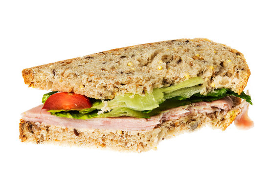 English multigrain bread ham sandwich with bite