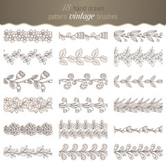 Obraz premium Set of 18 hand drawn pattern floral brushes