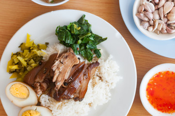 Stewed pork leg serve with  rice