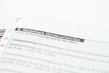 Obraz premium Steuer, Vorsteuerbeträge, Finanzen, Formular