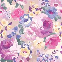 Beautiful seamless floral pattern with watercolor background. Flower vector illustration