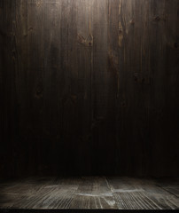 dark wooden background texture. Wood shelf, grunge industrial interior