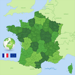 France Vector Green Administrative Map