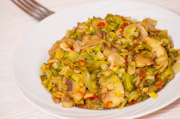 Stewed cabbage with mushrooms