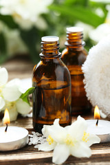 Spa setting on brown wooden background