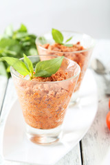 Glass with granita from fresh tomatoes 