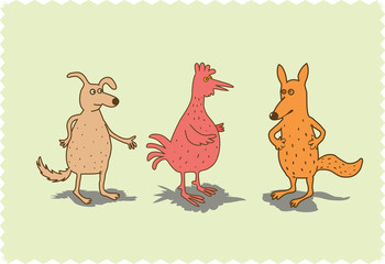 Fototapeta premium dog, fox and cock talking
