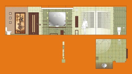 Drawing Wall and floor Bathroom