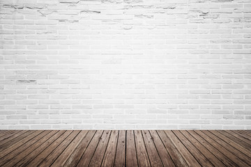 Fototapety  Old interior room with brick wall and wood floor