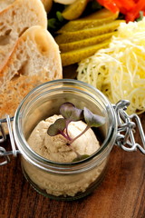 Canard Foie gras Pate made of the liver of a duck or goose with toasted bread slices