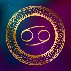 Astrology concept gold horoscope zodiac sign cancer circle frame 
