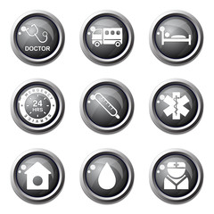 Hospital Health Black Vector Button Icon Design Set 2