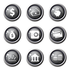 Financial Banking Black Vector Button Icon Design Set