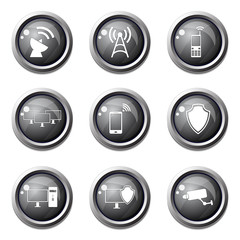 Telecom Communication Black Vector Button Icon Design Set