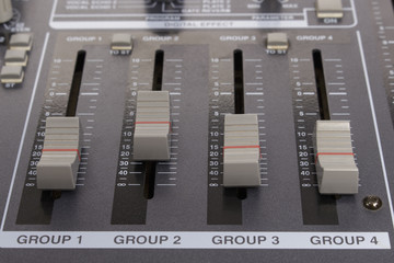 Close-up zone of subgroup and mix routing in an audio mixer