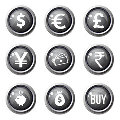 Currency Sign Black Vector Button Icon Design Set